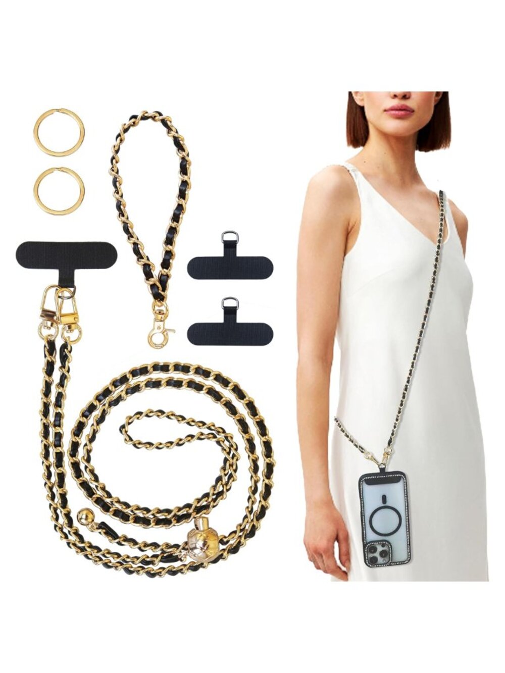Phone Chain Crossbody, Adjustable Anti-Theft Cell Phone Lanyard Strap, Faux